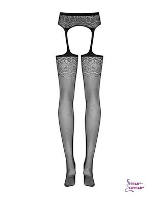 Сетчатые чулки-стокинги с цветочным рисунком Obsessive Garter stockings S207 S/M/L, черные, имитация фото и описание