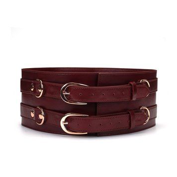 Кожаный пояс для бондажа Liebe Seele Wine Red Waist Cuff, M Size фото и описание