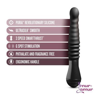 Пульсатор Blush Temptasia &ndash; Lazarus Thrusting Dildo &ndash; Black, ребристий стовбур, 3 швидкості