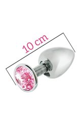Металлическая анальная пробка с розовым кристаллом MAI Attraction Toys №74, длина 10см, диаметр 4см фото и описание