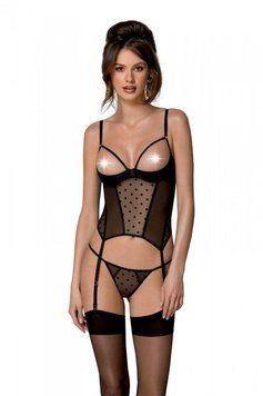 Корсет Passion MARINA CORSET, S/M, black, з відкритими чашками фото і опис