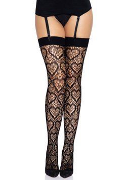 Ажурные чулки с сердечками Leg Avenue Heart Black, one size фото и описание