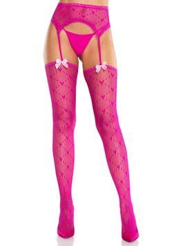 Колготки-чулки Leg Avenue Heart Garterbelt Stockings One Size Magenta фото и описание