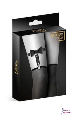 Гартер на ногу Bijoux Pour Toi - WITH BOW Black, сексуальна підв'язка з бантиком, екошкіра фото і опис