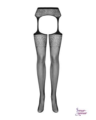 Сетчатые чулки-стокинги с цветочным рисунком Obsessive Garter stockings S207 XL/XXL, черные, имитаци фото и описание