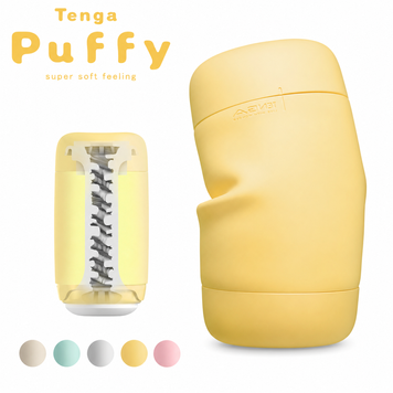 Мастурбатор TENGA PUFFY Custard Yellow, ультрамягкий материал, многоразовый, сквозной фото и описание