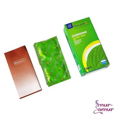 Презервативи Ultra Thin Mint Condoms Recare 12 шт, ультратонкі, аромат: м'ята