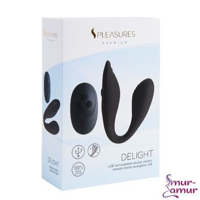 Двойной вибратор S Pleasures Premium Delight, черный, для клитора и точки G, 10 режимов фото и описание