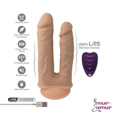 Двойной фаллоимитатор с вибрацией SilexD Double Gusto Vibro Flesh (Model 1 size 8" & 7") + LRS, диаметр 4,5 см и 3,7 см