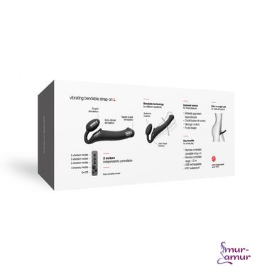 Безремневой страпон с вибрацией Strap-On-Me Vibrating Black L, диаметр 3,7см, пульт ДУ, регулируемый фото и описание