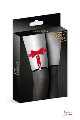 Гартер на ногу Bijoux Pour Toi - WITH BOW Red, сексуальна підв'язка з бантиком, екошкіра фото і опис