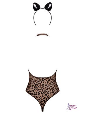 Эротический костюм леопарда Obsessive Leocatia teddy XXL, боди, обруч с ушками фото и описание