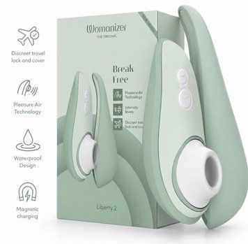Вакуумный клиторальный стимулятор Womanizer Liberty 2 Sage, 8 режимов, магнитная крышечка фото и описание