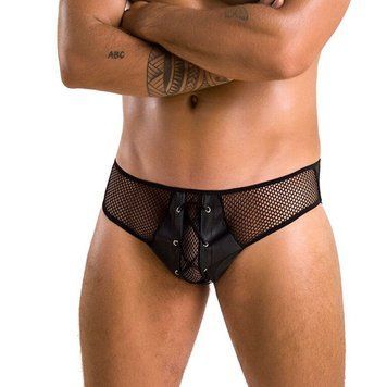 Чоловічі труси зі шнурівкою Passion 035 SLIP RICHARD XXL/XXXL Black, екошкіра, сітка фото і опис