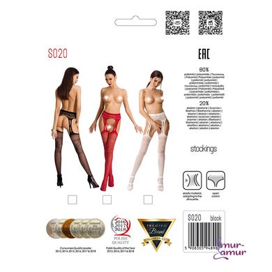 Эротические колготки-бодистокинг Passion S020 red, имитация ажурных чулок с высоким поясом фото и описание