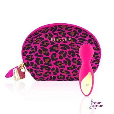 Мінівібромасажер Rianne S: Lovely Leopard Pink, 10 режимів роботи, косметичка-чохол, мед.силікон фото і опис