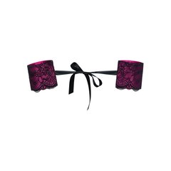 Атласные наручники-манжеты на лентах Obsessive Roseberry cuffs, pink, украшена кружевом фото и описание
