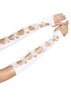 Мітенки Leg Avenue Butterfly applique arm warmers White, метелики фото і опис