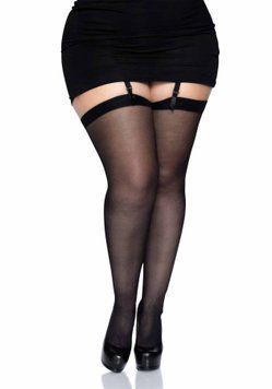 Прозрачные чулки со швом Leg Avenue Sheer backseam stockings Black, plus size фото и описание