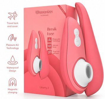 Вакуумный клиторальный стимулятор Womanizer Liberty 2 Vibrant Rose, 8 режимов, магнитная крышечка фото и описание