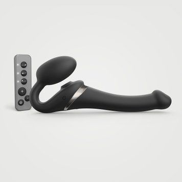 Безремінний вібрострапон з вакуумною стимуляцією Strap-On-Me MULTI ORGASM Black S, регульований фото і опис
