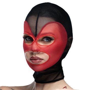 Маска серце сітка з відкритим ротом та очима Feral Feelings - Hearts Mask Black/Red фото і опис