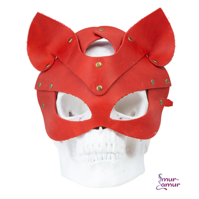 Премиум маска кошечки LOVECRAFT, натуральная кожа, красная, подарочная упаковка фото и описание