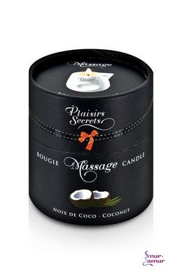Масажна свічка Plaisirs Secrets Coconut (80 мл) подарункова упаковка, керамічний посуд фото і опис