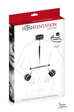 Фіксатор для рук і шиї з повідцем Fetish Tentation Submission bar with handcuffs and collar фото і опис