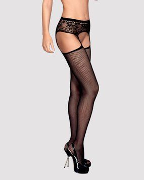 Сітчасті панчохи-стокінги з мереживним поясом Obsessive Garter stockings S307 XL/XXL, чорні фото і опис