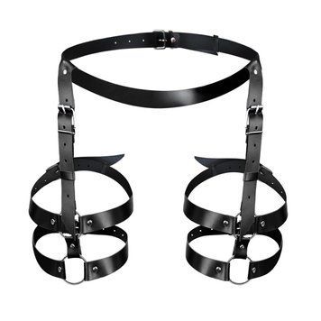 Шкіряні гартери Art of Sex - Melani Leather garters, Чорні L-2XL фото і опис
