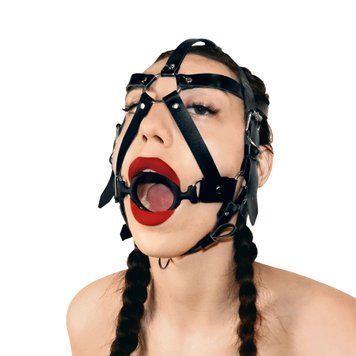 Кляп-маска с силиконовым кольцом Art of Sex - Tamer, Натуральная кожа, цвет Черный фото и описание
