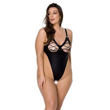Боди из экокожи Passion CELINE BODY 4XL/5XL black, с доступом, открытый фото и описание