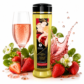 Массажное масло Shunga Romance - Sparkling Strawberry Wine (240 мл) натуральное увлажняющее фото и описание
