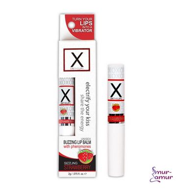 Стимулирующий бальзам для губ унисекс Sensuva - X on the Lips Strawberry с феромонами, клубника фото і опис