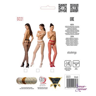 Еротичні колготки-бодістокінг Passion S021 red, в крупну сітку з високим паском фото і опис