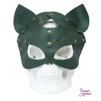 Преміум маска кішечки LOVECRAFT, натуральна шкіра, зелена, подарункова упаковка фото і опис