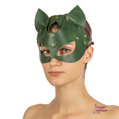 Преміум маска кішечки LOVECRAFT, натуральна шкіра, зелена, подарункова упаковка фото і опис