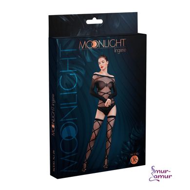 Комплект: боди и чулки Moonlight Model 06 XS-L Black, длинные рукава, рисунок в виде лифа, силуэтный фото и описание