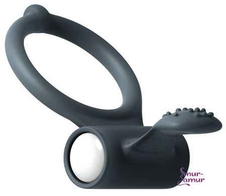 Эрекционное кольцо Dorcel Power Clit Black V2 с вибрацией, с язычком со щеточкой фото и описание