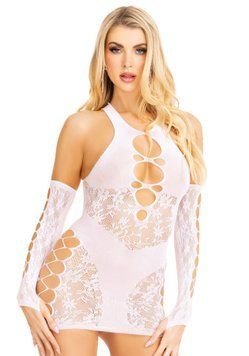 Мини-платье Leg Avenue Mini dress and matching gloves White One Size фото и описание