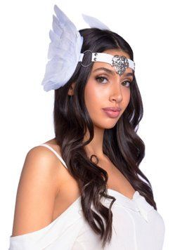 Пов&rsquo;язка на голову з крилами Leg Avenue Feather headband White, пір&rsquo;я та натуральна шкіра фото і опис