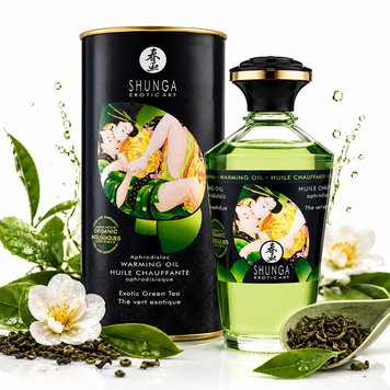Органічна розігрівальна олія Shunga Aphrodisiac Warming Oil &ndash; Exotic green tea (100 мл) без цукру фото і опис