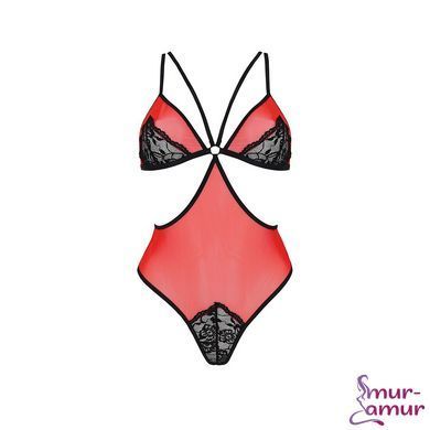 Напівпрозоре боді з мереживом Passion PEONIA BODY S/M red фото і опис