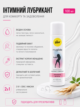Возбуждающий лубикант на водной основе pjur myglide 100 мл, с женьшенем, тепло+покалывание