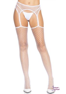 Leg Avenue Net stockings with garter belt White O/S фото и описание