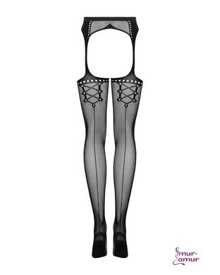 Сетчатые чулки-стокинги со стрелкой Obsessive Garter stockings S314 S/M/L, черные, имитация гартеров фото и описание