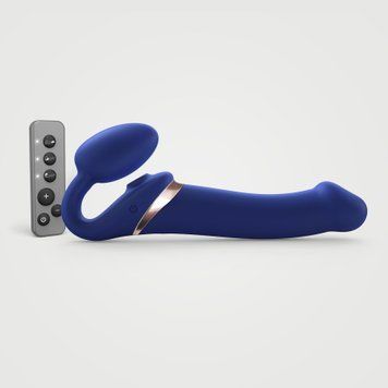 Безремінний вібрострапон з вакуумною стимуляцією Strap-On-Me MULTI ORGASM Blue L, регульований фото і опис