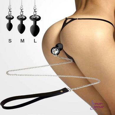 Силіконова анальна пробка Art of Sex Metal Anal Plug with Leash size M з повідцем Black фото і опис