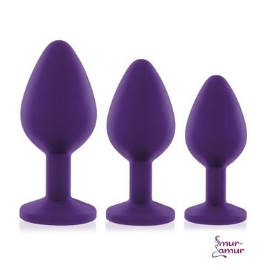 Набір силіконових анальних пробок із кристалом Rianne S: Booty Plug Set Purple, діаметр 2,7см, 3,5см фото і опис